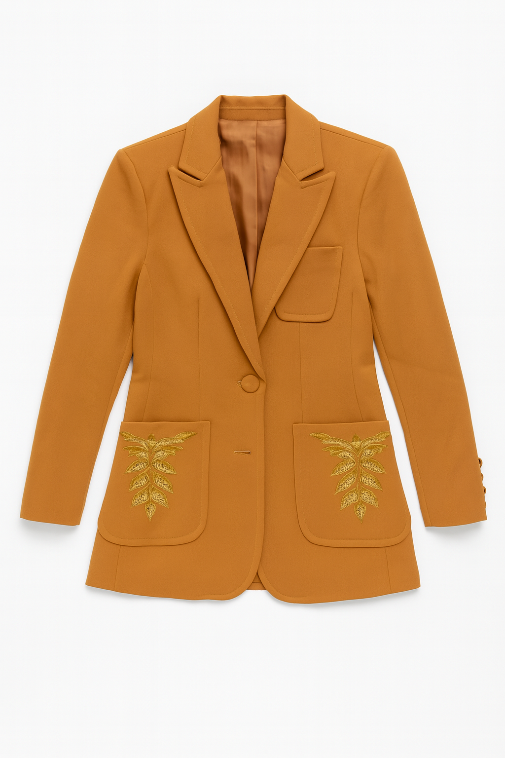 Camel Embellished Pocket Fitted Blazer