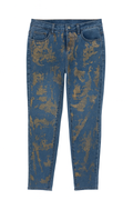 Blue Gold Metallic Print Jeans