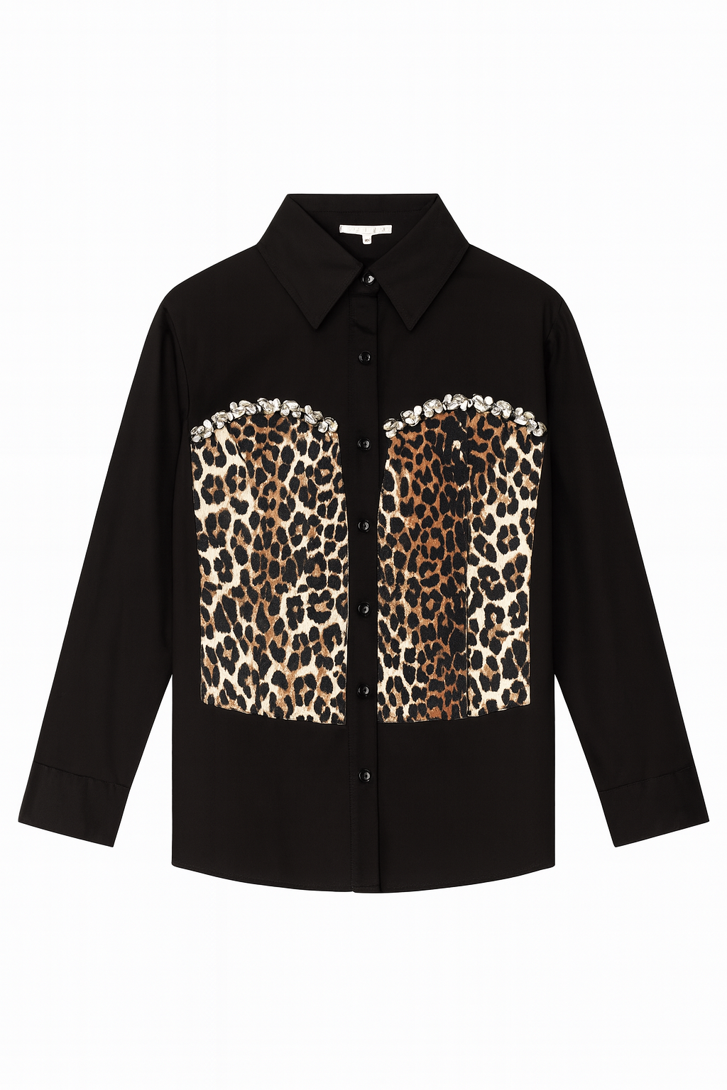 Black Leopard Embellished Long Sleeve Top