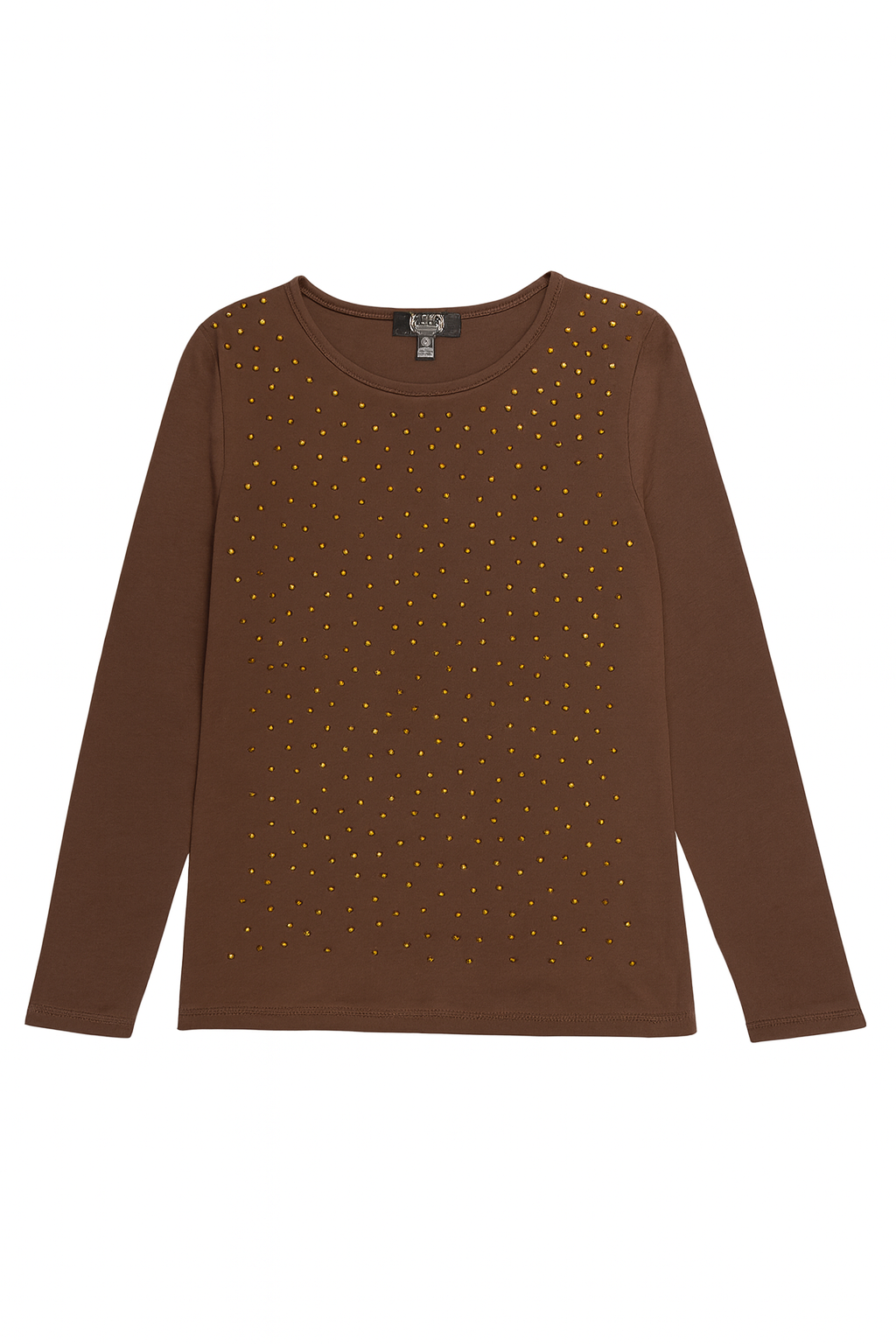 Brown  Crystal embellished Long Sleeve Top