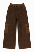 Brown Textured Wide Leg Cargo Pants