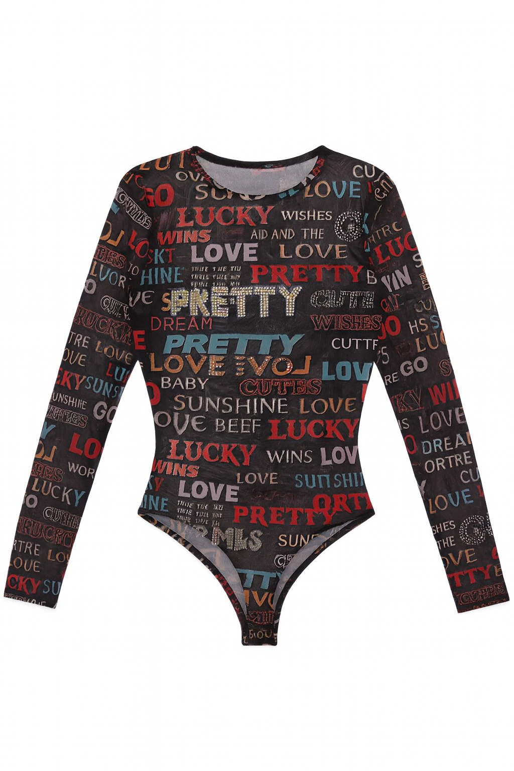 Black Multi Print Long Sleeve Bodysuit