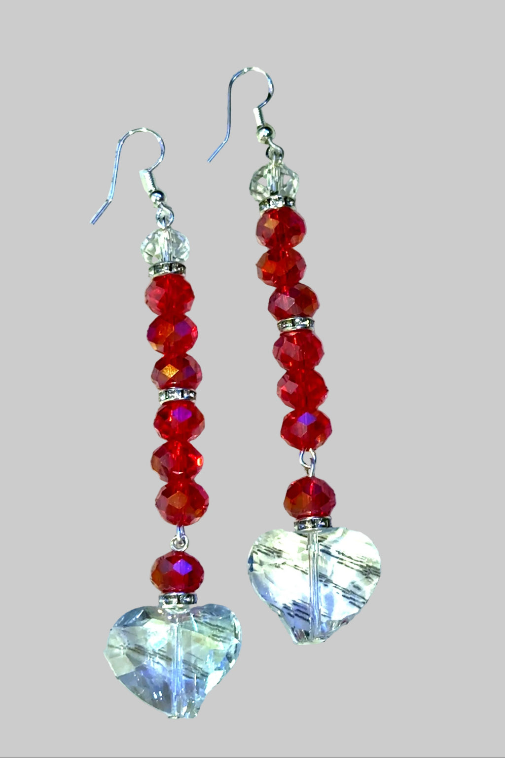 Clear Heart Long Drop Earrings