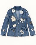 Blue Pearl Embellished Denim Blazer