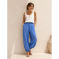 Blue Linen Elastic Waist Pants