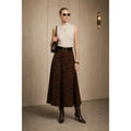 Brown Tiger Print Belted Long One Size Sueded Skirt