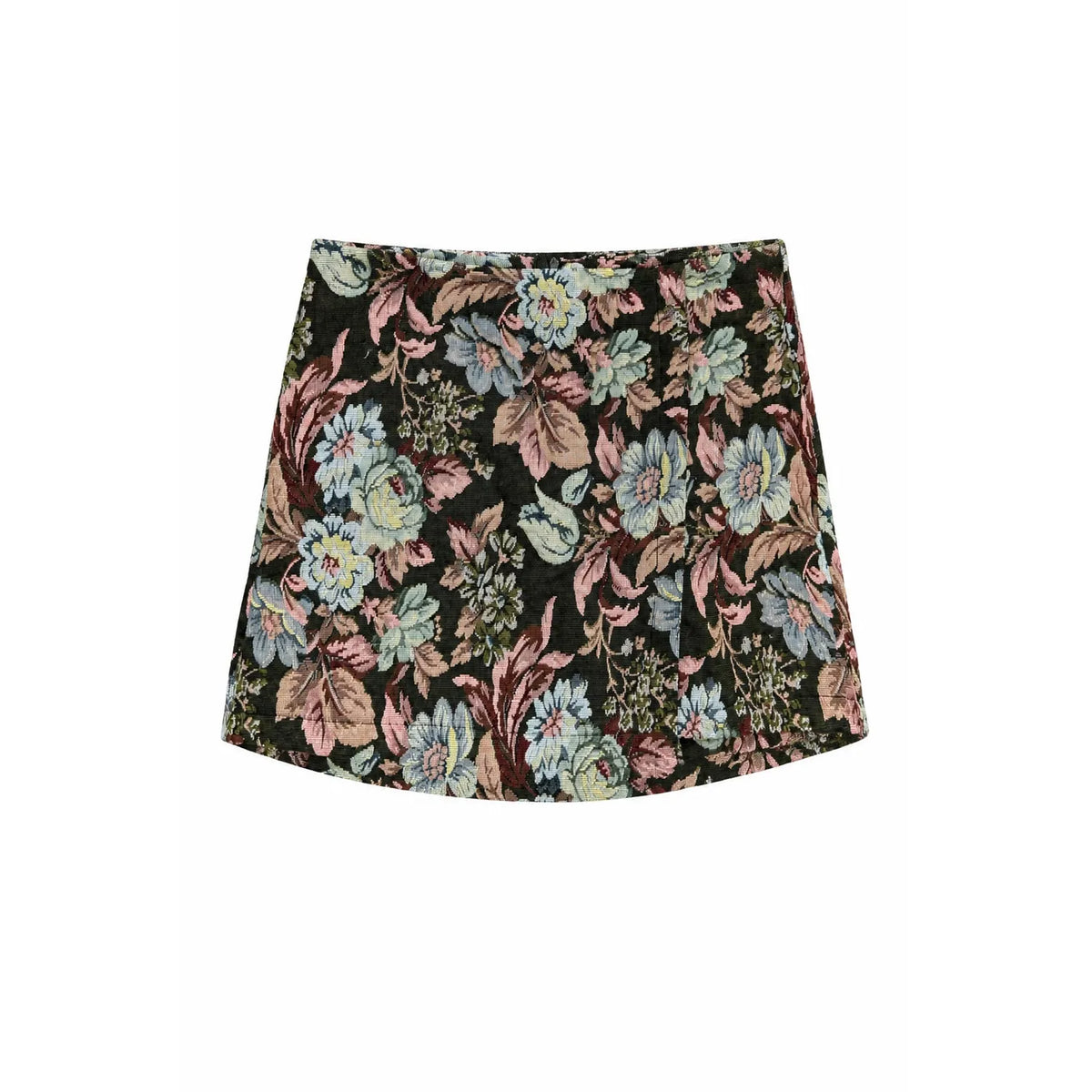Black Botanical Floral Tapestry Jacquard Mini One Size Skirt