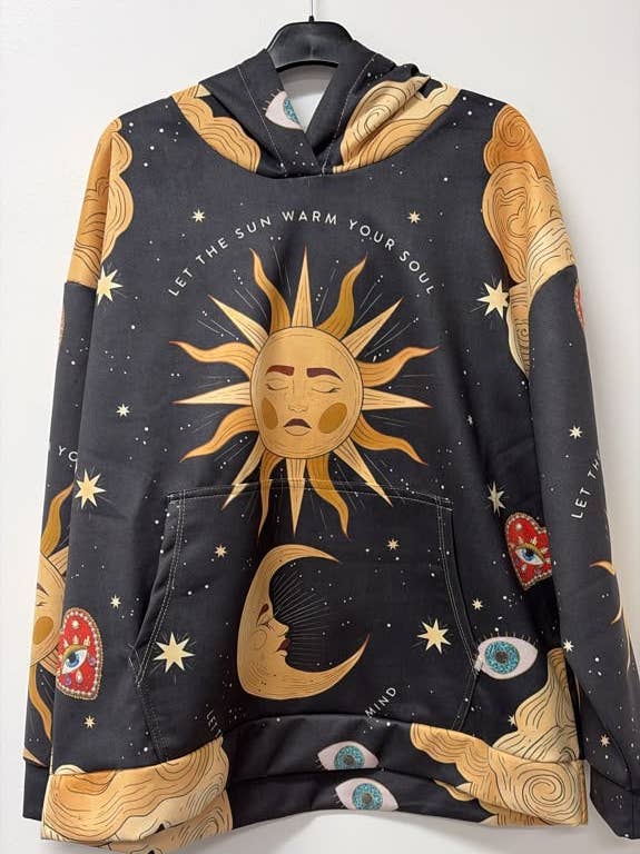Black Celestial Sun Moon One Sized Hoodie