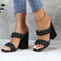 Braided Block Heel Mules – Slip-On Strappy Open-Toe Sandals with Backless Design