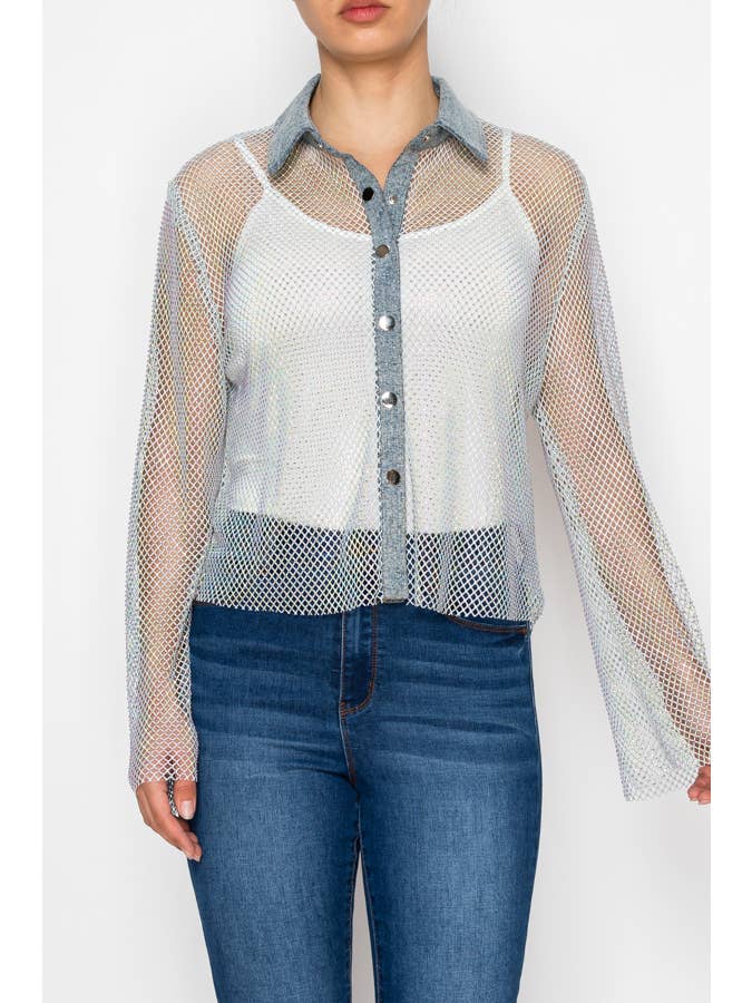 Blue Sparkly Mesh Jacket