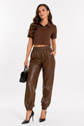 Brown Faux Leather Jogger Pants