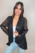 Black Sequin Draped Collar Jacket