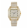 Gold Iced Watch For Men Rectangular Gemstone Square Luxury Quartz Watches