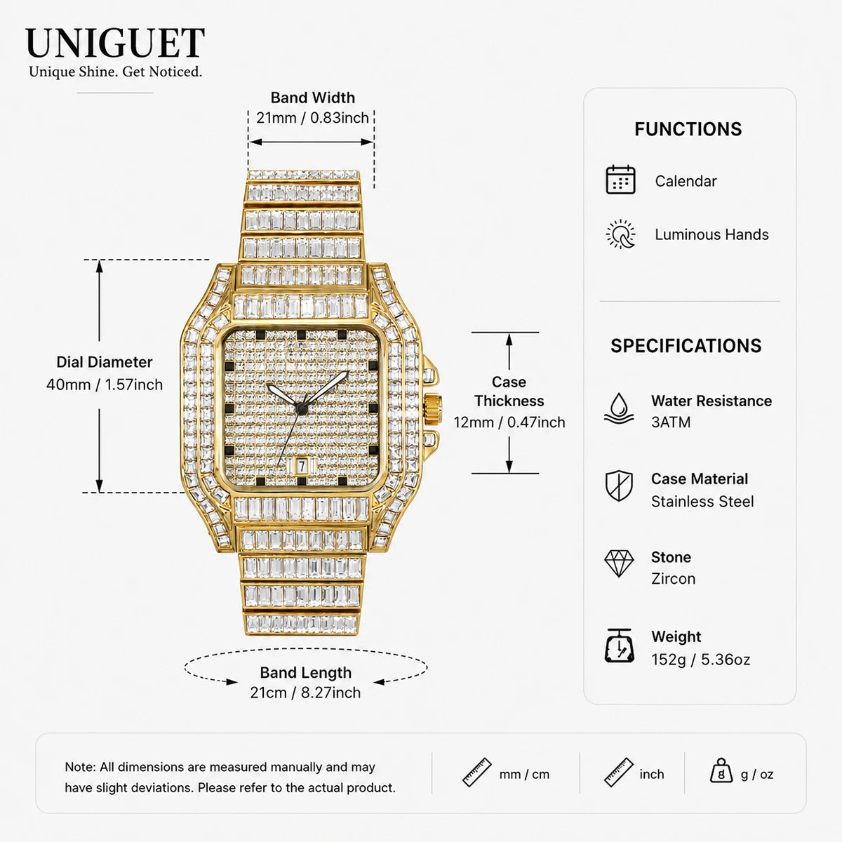 Gold Iced Watch For Men Rectangular Gemstone Square Luxury Quartz Watches