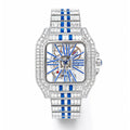 Men’s Blue Watches Sport Luxury Style Quartz Watches For Man Iced Rectangular Diamond Unique Square Hand Clock