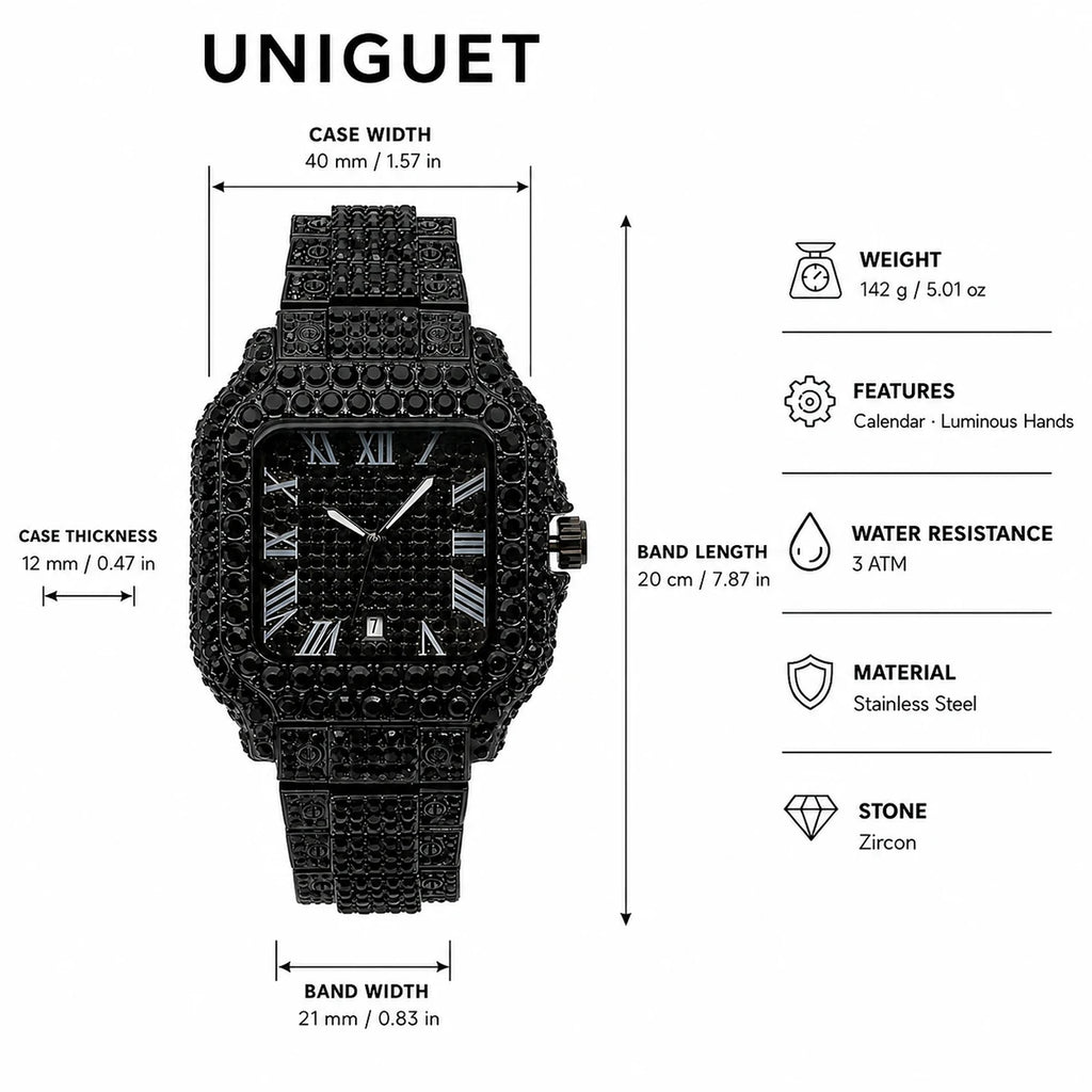 Black Diamond Watch For Men Iced Out Square Men’s Quartz Watches