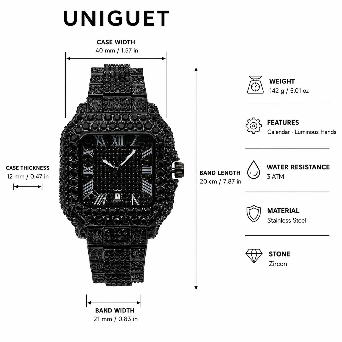 Black Diamond Watch For Men Iced Out Square Men’s Quartz Watches