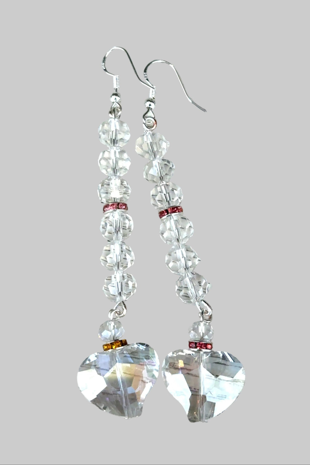 Clear Heart Long Drop Earrings