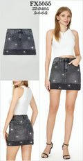 Black Rhinestone Denim Mini Skirt