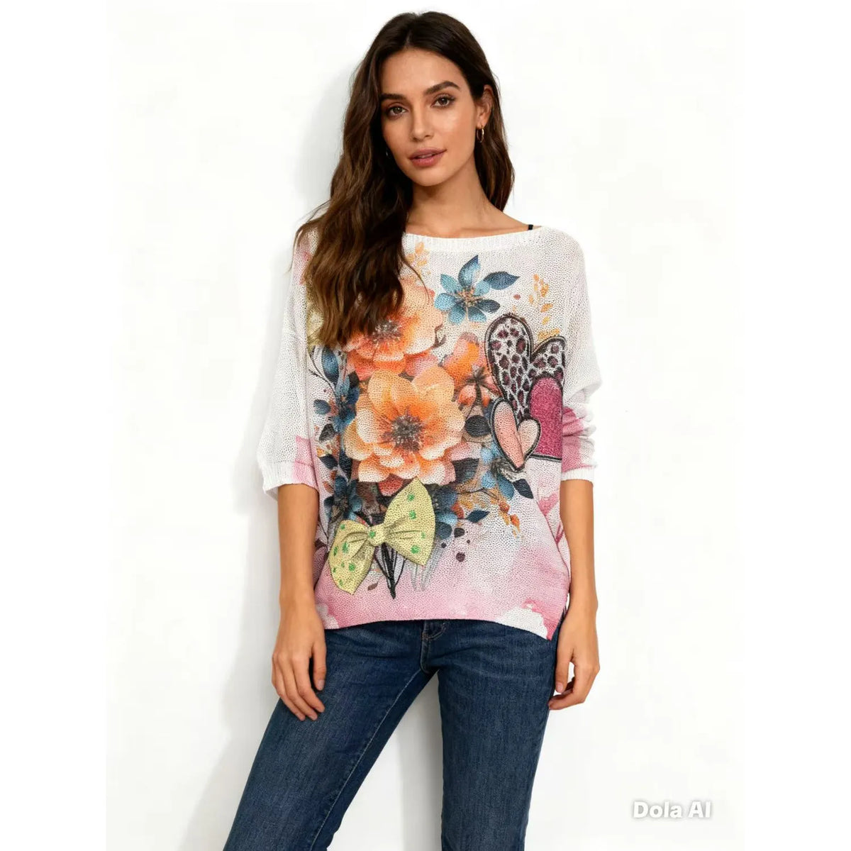 Blush Floral Heart Graphic Knit Top